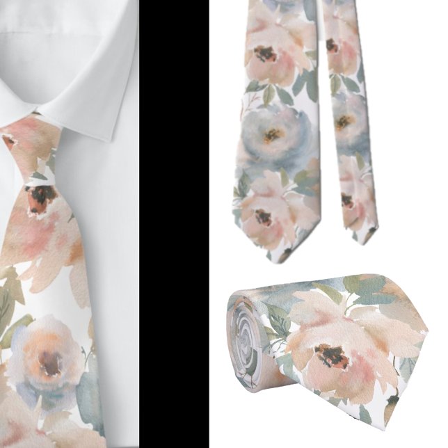 Light Pink Dusty Blue Roses Floral Neck Ties (Creator Uploaded)