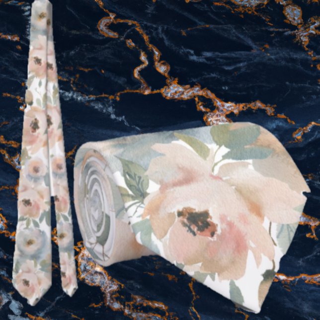 Light Pink Dusty Blue Roses Floral Neck Ties (Creator Uploaded)