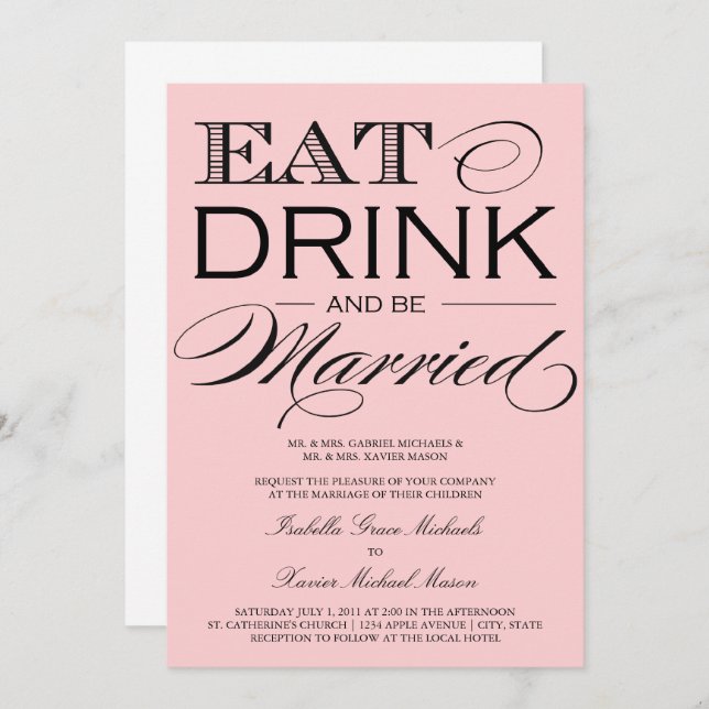 Light Pink Eat, Drink | Wedding Invitation (Front/Back)
