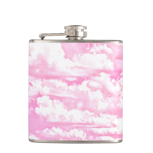 Light Pink Elegant Clouds Decor Hip Flask (Front)