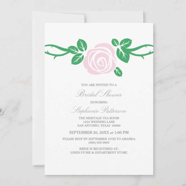Light Pink Elegant Rose Bridal Shower Invite (Front)