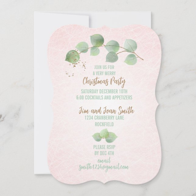 Light Pink Eucalyptus Custom Cocktail Party Invitation (Front)