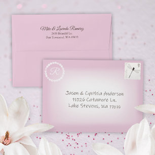 Light Pink Fade White Pre-addressed 5x7 Monogram E Envelope