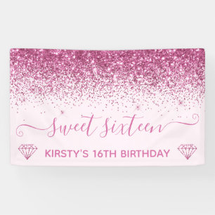 Light Pink & Faux Pink Glitter Sweet 16 Banner