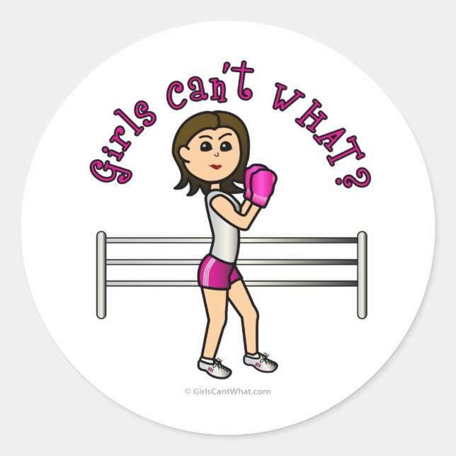 Light Pink Female Boxing Classic Round Sticker (Front)