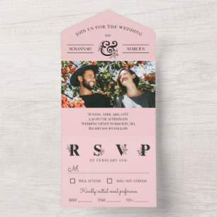 Light Pink Floral Ampersand Photo Wedding All In One Invitation