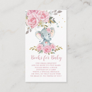 Light Pink Floral Cute Elephant Books for Baby Enclosure Card