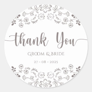  Light Pink floral design Elegant Wedding Classic Round Sticker