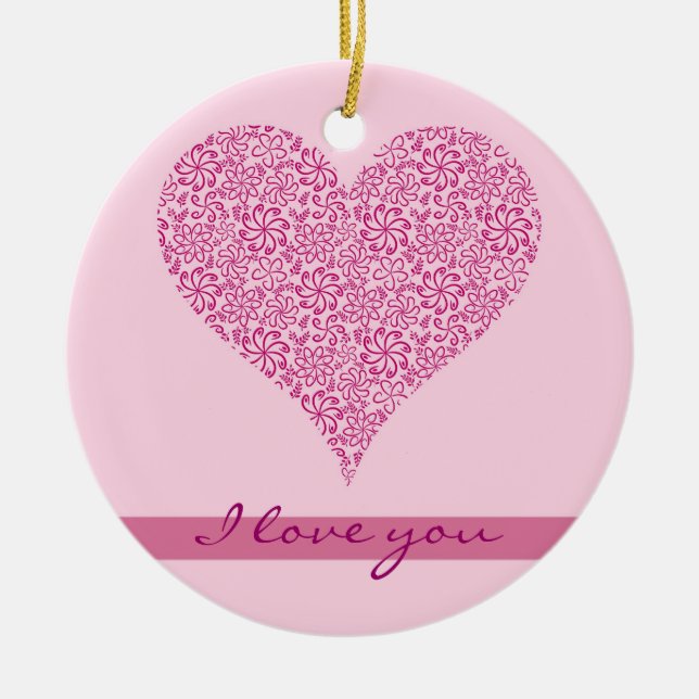Light Pink floral heart with a name Ceramic Ornament (Front)
