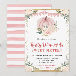 Light Pink Floral Pumpkin Fall Sweet 16 Invitation