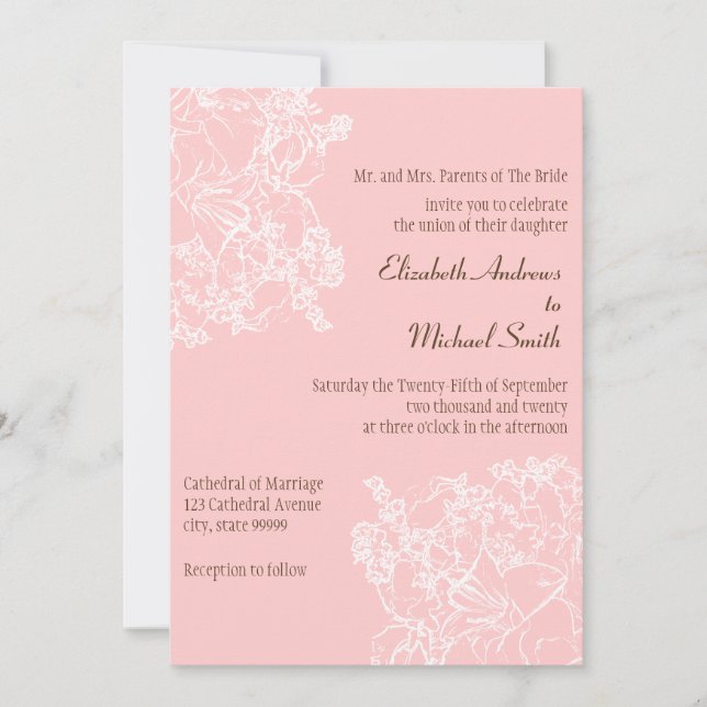 Light Pink Floral Wedding Invitation (Front)