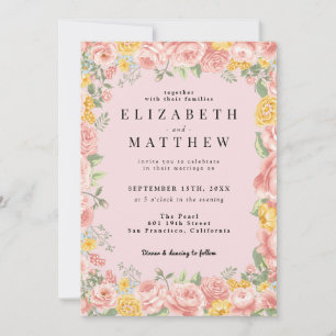 Light Pink Floral Wildflower Photo QR Code Wedding Invitation