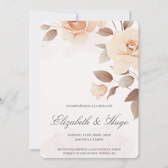 Light pink flower spanish Wedding Invitation (Front)