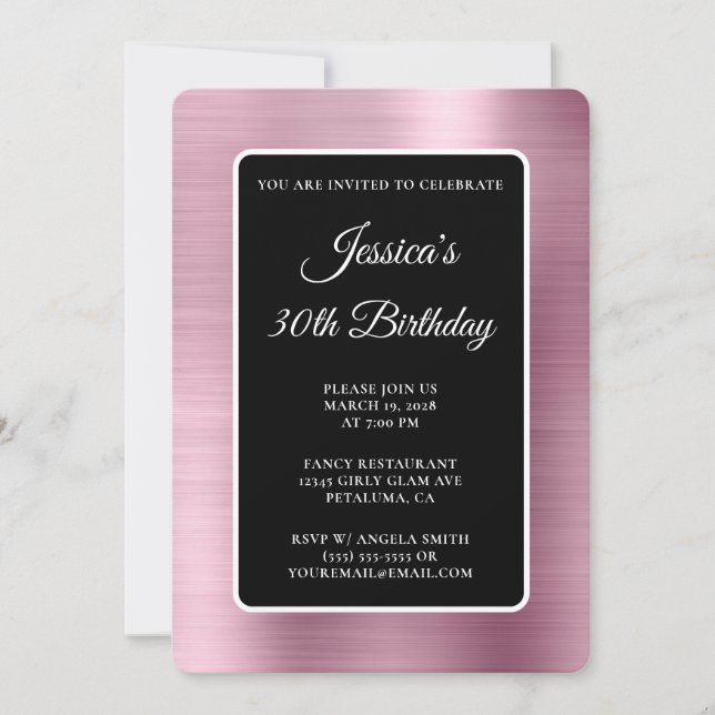 Light Pink Foil Black and White 30th Birthday Invitation (Front)