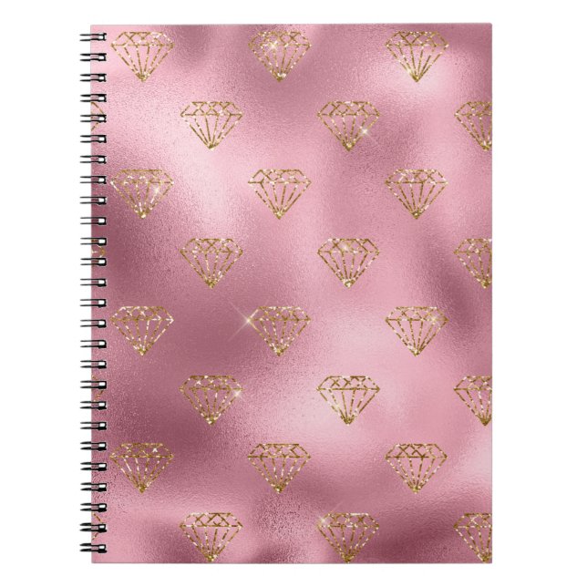 Light Pink Foil & Gold Glam Glitter Diamonds Notebook (Front)