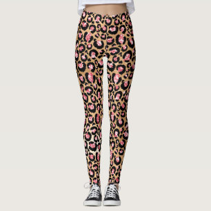 Light Pink Foil & Gold Glam Glitter Leopard Spots Leggings