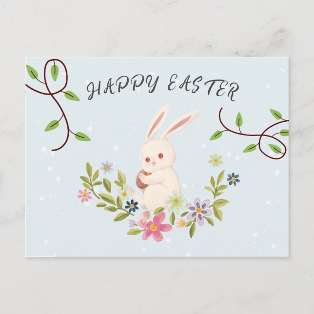Light Pink Forest Little Rabbit Happy Easter Holiday Postcard (Front)