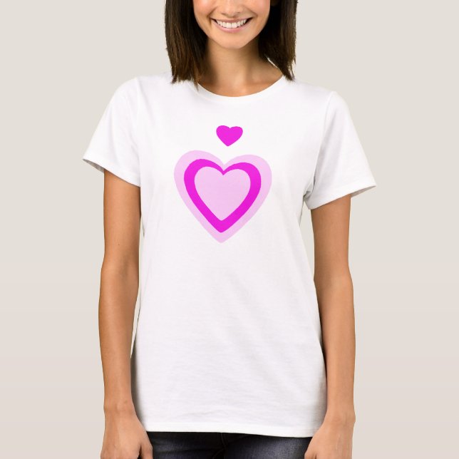 LIGHT PINK FUCHSIA HEARTS T-Shirt (Front)