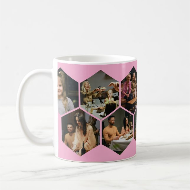 Light Pink Geometric Hexagon Photo Collage  Coffee Mug (Left)