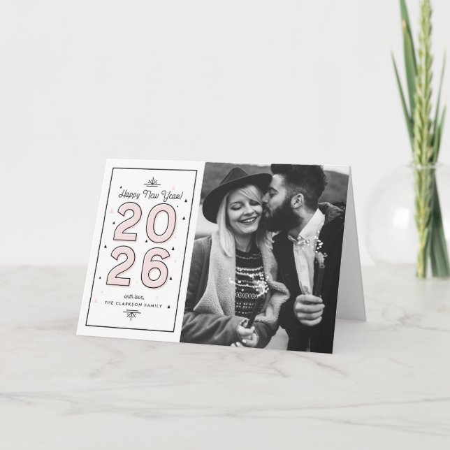 Light Pink Geometric Typography 2025 New Year Holiday Card (Front)