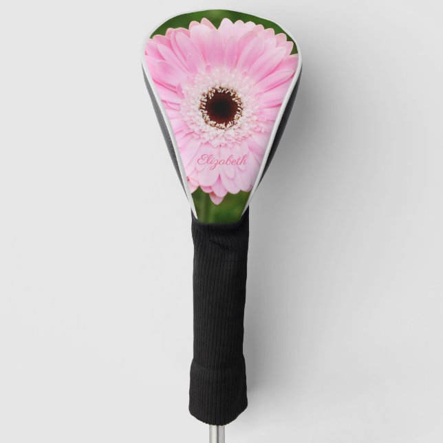 Light Pink Gerbera Daisy Floral Personalized Golf Head Cover (Front)
