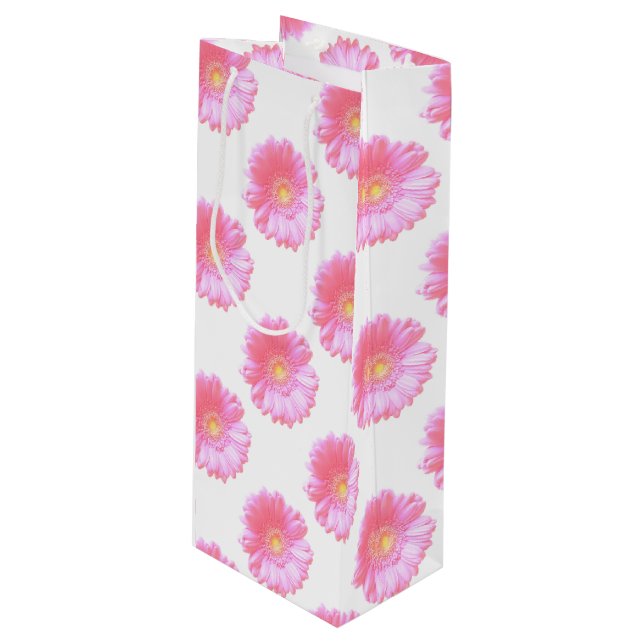 Light pink gerbera daisy wine gift bag (Front Angled)