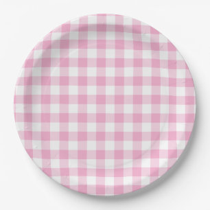 Light Pink Gingham Check Paper Plate