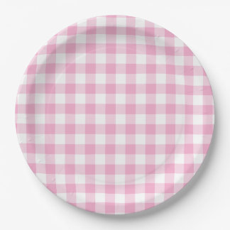 Light Pink Gingham Check Paper Plate