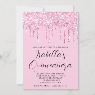 Light Pink Glitter Drips Quinceañera Invitation