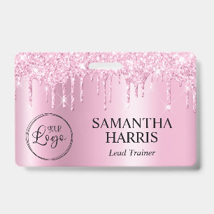 Light Pink Glitter Drips Shimmer ID Badge