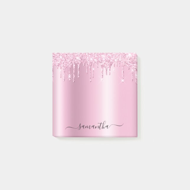 Light Pink Glitter Drips Shimmer Post-it Notes (Front)