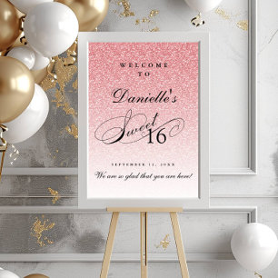 Light Pink Glitter Sweet 16 Personalised Welcome Poster