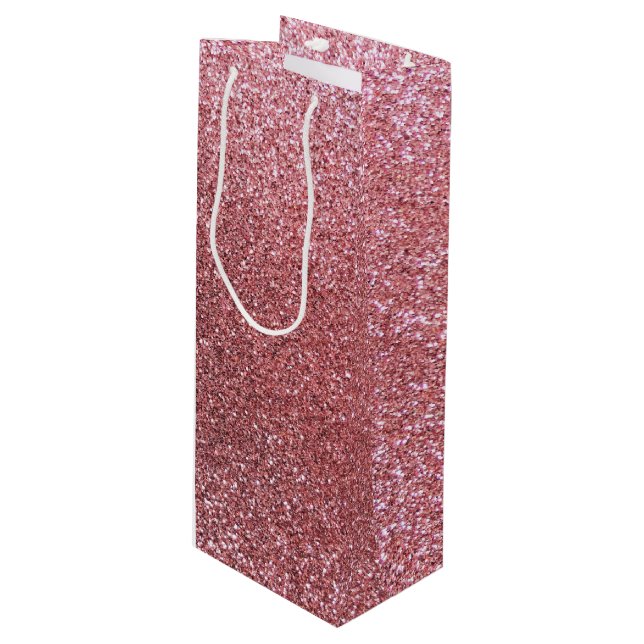 Light pink glitter wine gift bag (Front Angled)