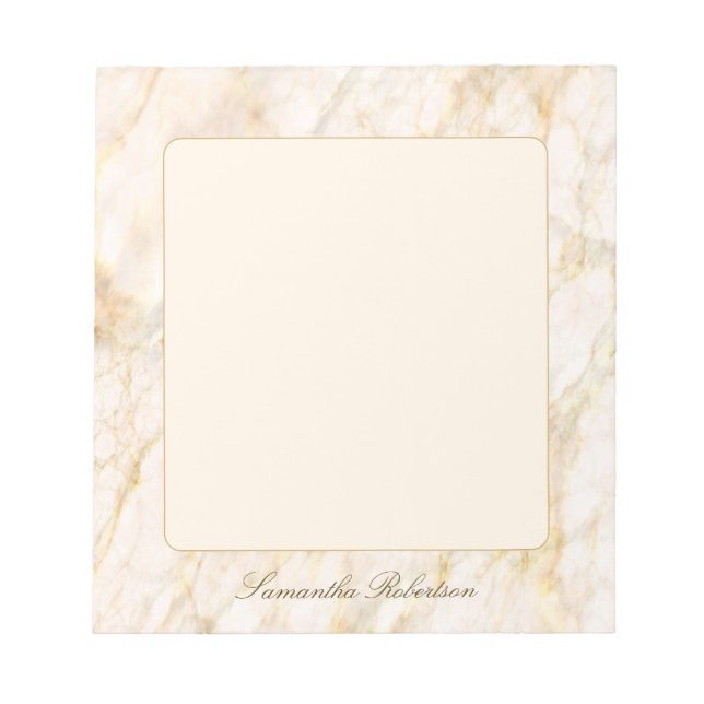 Light Pink Gold Brown Elegant Marble Custom Name Notepad (Front)