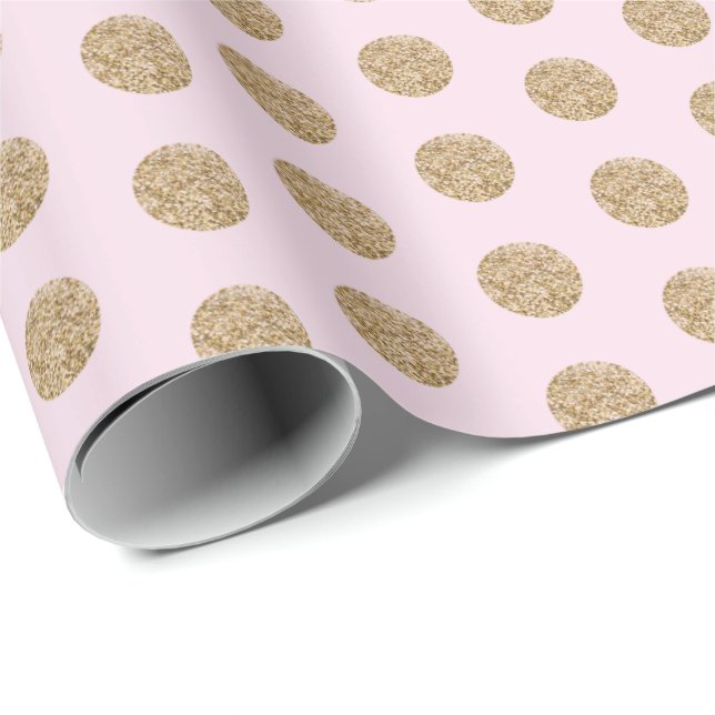 Light Pink | Gold Glitter Dots Wrapping Paper (Roll Corner)