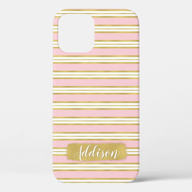 Light Pink Gold Stripe Pattern Custom Name Case-Mate iPhone Case (Back)