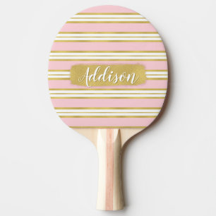 Light Pink Gold Stripe Pattern Custom Name Ping Pong Paddle