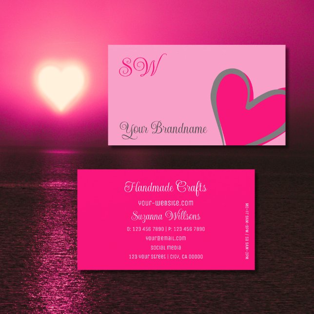Light Pink Gorgeous Heart with Monogram Cute Business Card (Creator Uploaded)