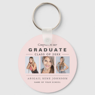 Light Pink Graduation Photo Collage Custom Key Ring