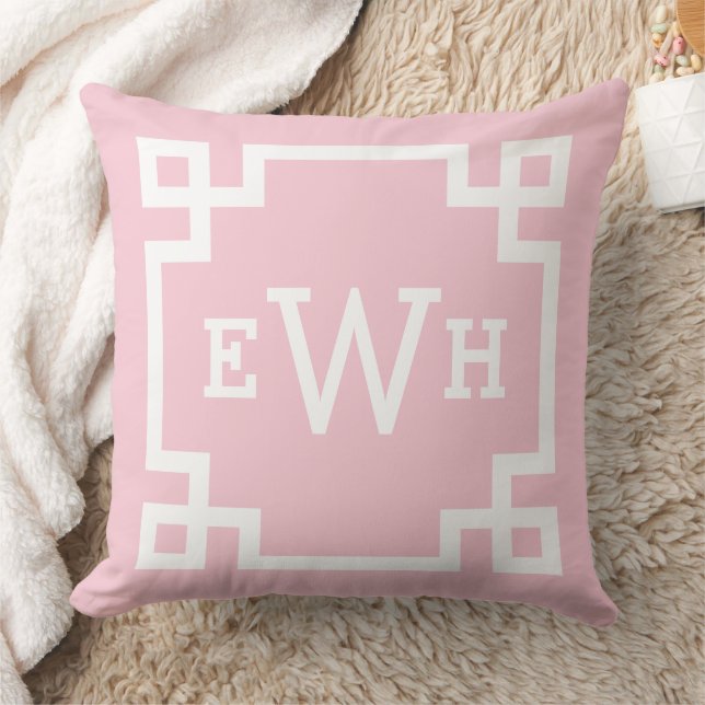 Light Pink Greek Key Custom Monogram Initials Cushion (Blanket)