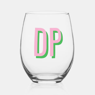 Light Pink + Green Bridesmaid Stemless Wine Glass