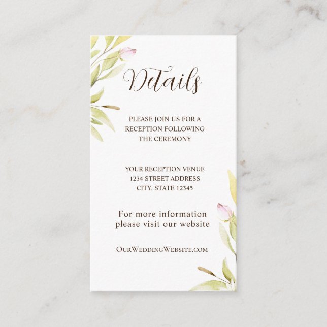 Light Pink Green Flowers Leaves Simple Design Enclosure Card (Front)