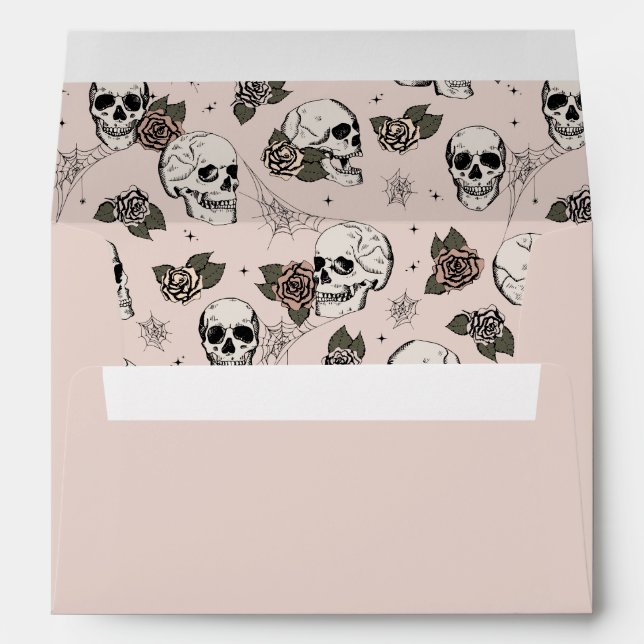 Light Pink Halloween Floral Skulls Envelope (Back (Bottom))