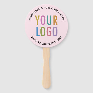 Light Pink Hand Fans on Stick Custom Logo Round