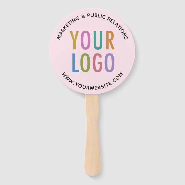 Light Pink Hand Fans on Stick Custom Logo Round (Front)