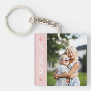 Light Pink Hearts We Love You Photo Key Ring