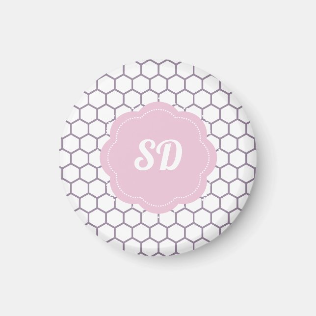 Light Pink Honeycomb Custom Monogram Magnet (Front)