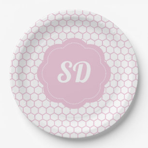 Light Pink Honeycomb Custom Monogram Paper Plate