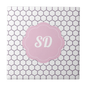 Light Pink Honeycomb Hexagon Custom Monogram Ceramic Tile