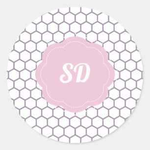 Light Pink Honeycomb Hexagon Custom Monogram Classic Round Sticker